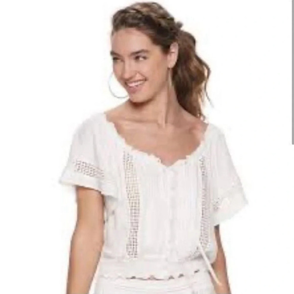 American‎ Rag Cie Short flutter Sleeve White Crop present Top Size Small crochet - Picture 1 of 8